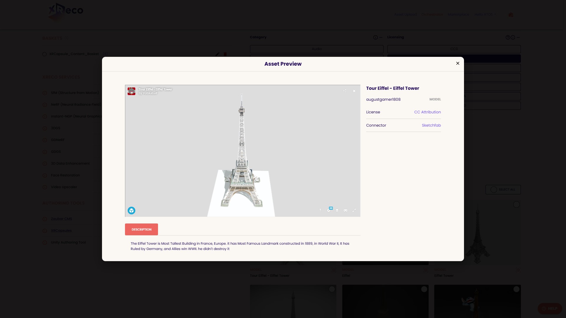 XReco_3D Model Preview – Eiffel Tower